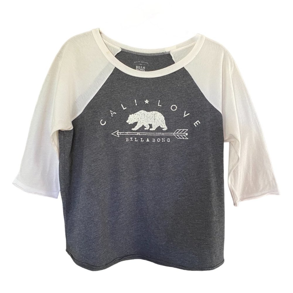Billabong Graphic Love Cali Bear Arrow Baseball 3/4 sleeve T-shirt Sz M #04